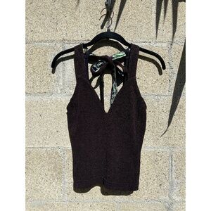 Free People - Cropped Halter Top with Bow-Tie, Black - Size XS